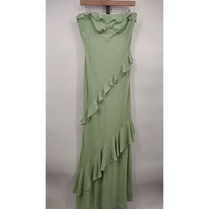 Lulu's Light Green Strapless Ruffle Maxi Dress